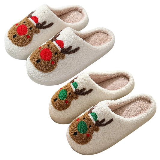 Christmas Deer slippers by BackupMyFilesNow.com, plush warm winter slip-on platform shoes with anti-slip soles for women and men.