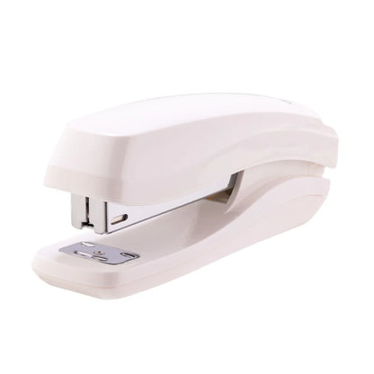 White desktop stapler by BackupMyFilesNow.com, multifunctional metal office and student stapler, portable with 72-piece set.