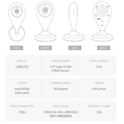 Wireless mini security WiFi camera in black with 1080P HD resolution, compact design, ideal for home or office surveillance.