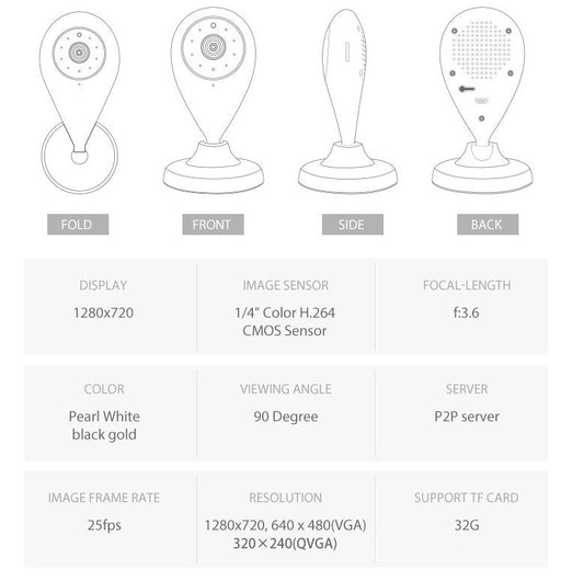 Wireless mini security WiFi camera in black with 1080P HD resolution, compact design, ideal for home or office surveillance.
