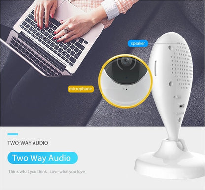 Wireless mini security camera in black with HD 1080P resolution, compact design, and WiFi connectivity for home surveillance.
