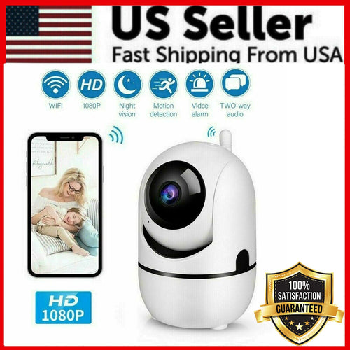 1080P WiFi wireless indoor security camera with night vision, baby and pet monitor, compact design for home security.