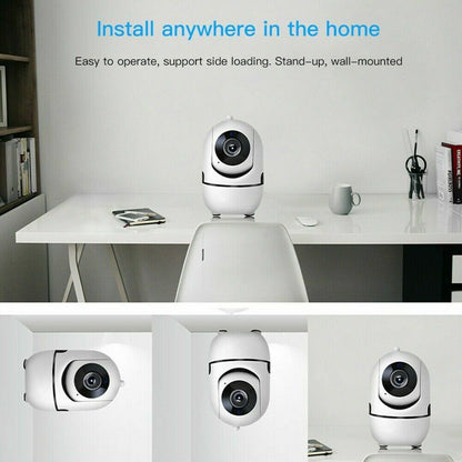 1080P WiFi wireless indoor home security camera with night vision, ideal for baby and pet monitoring.