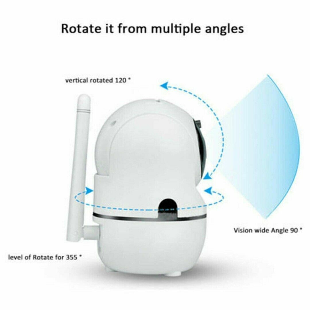 1080P WiFi wireless indoor security camera with night vision, baby and pet monitor for home safety and surveillance.
