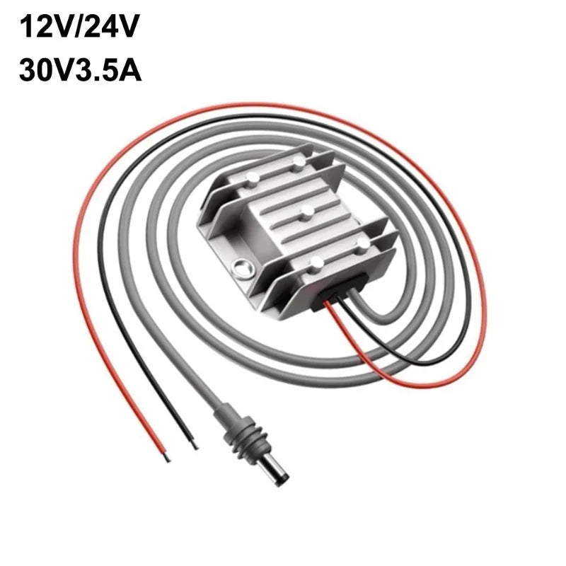 12V/24V to 30V DC power booster converter for Starlink Mini, 3.5A, compact device with input and output ports.