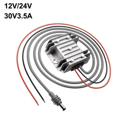12V/24V to 30V DC power booster converter for Starlink Mini, 3.5A, compact device with input and output ports.