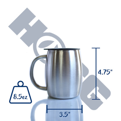 14oz ceramic coffee mug with "BackupMyFilesNow.com" branding, white with black handle and interior, suitable for hot beverages.