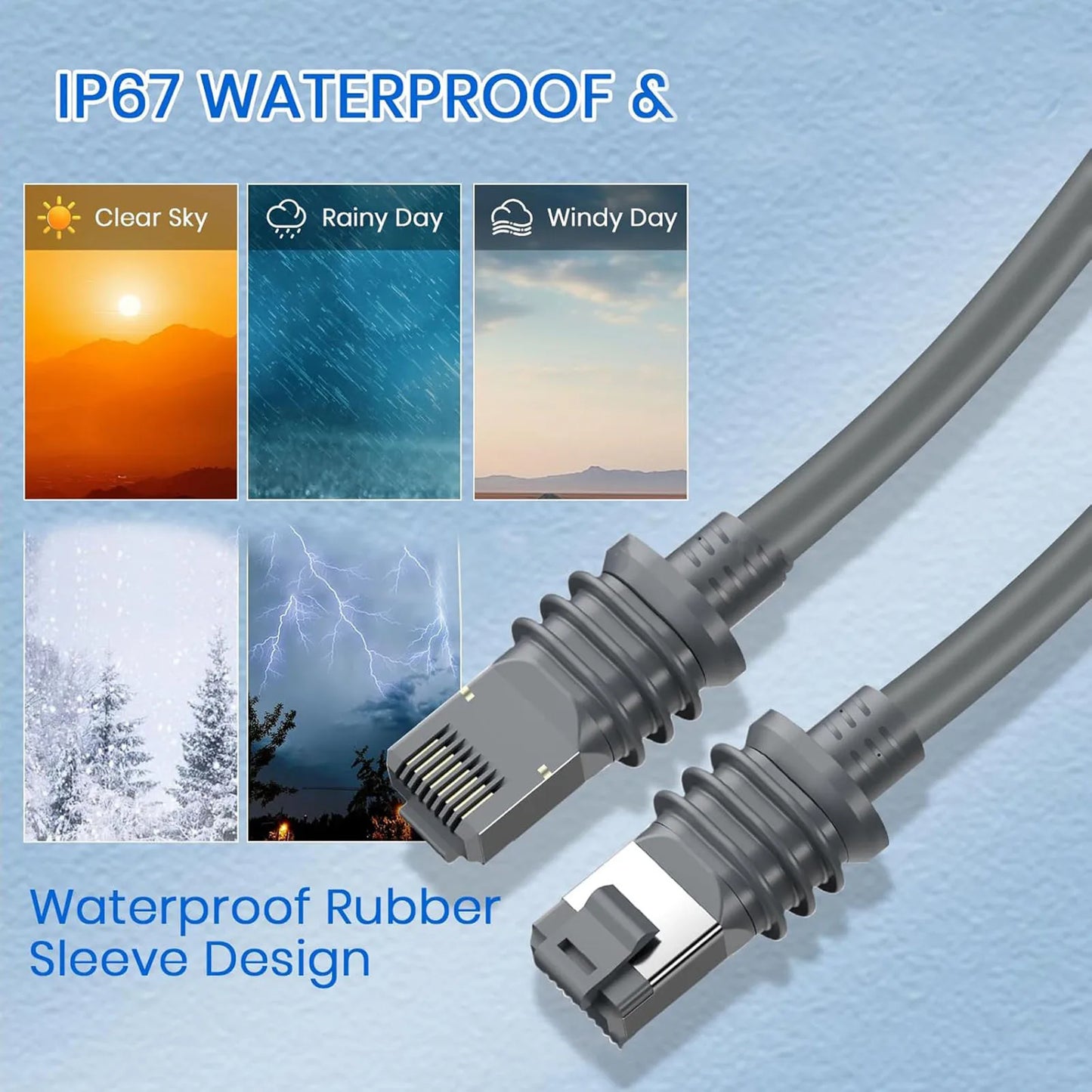 BACKUPMYFILESNOW.COM® 10m waterproof Ethernet cable with RJ45 connector for Starlink Gen 3, ideal for high-speed internet extension.