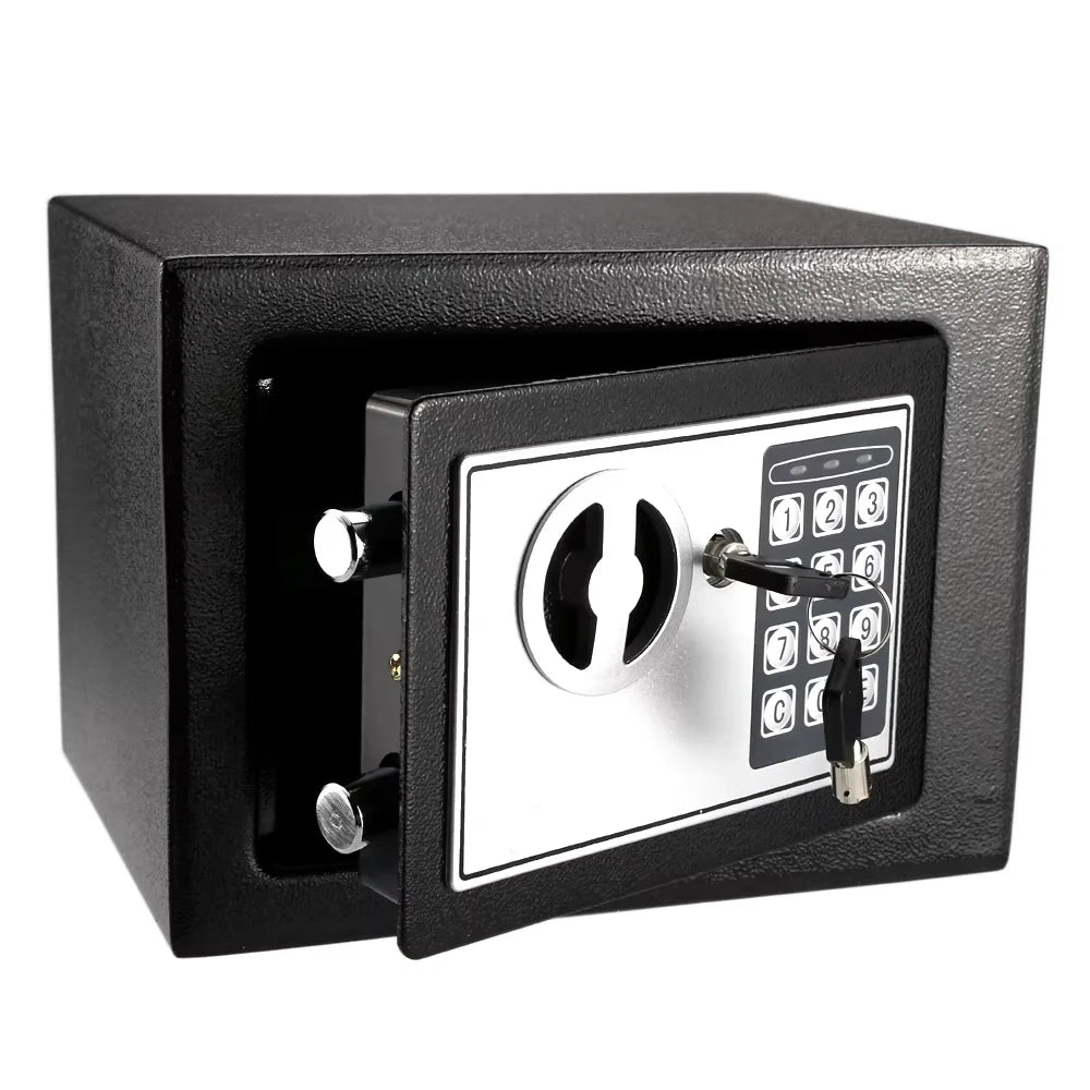 All-steel electronic digital keypad lock safe by BackupMyFilesNow.com, compact security box for home or office with password and key access