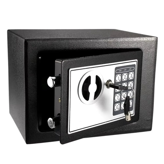 All-steel electronic digital keypad lock safe by BackupMyFilesNow.com, compact security box for home or office with password and key access