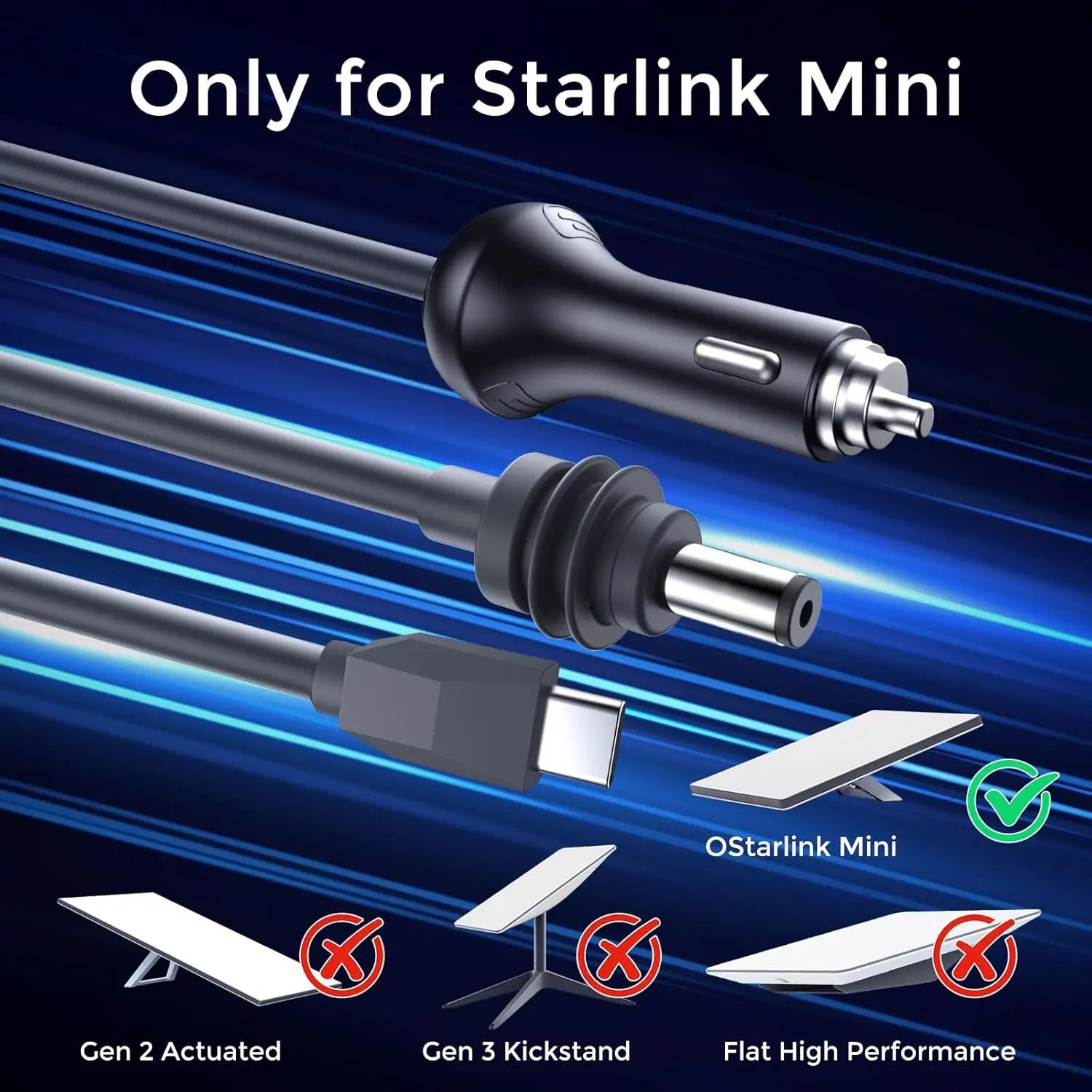 3-in-1 Starlink Mini Cable by BACKUPMYFILESNOW for high-speed USB C, car charger, and DC to DC power connections.