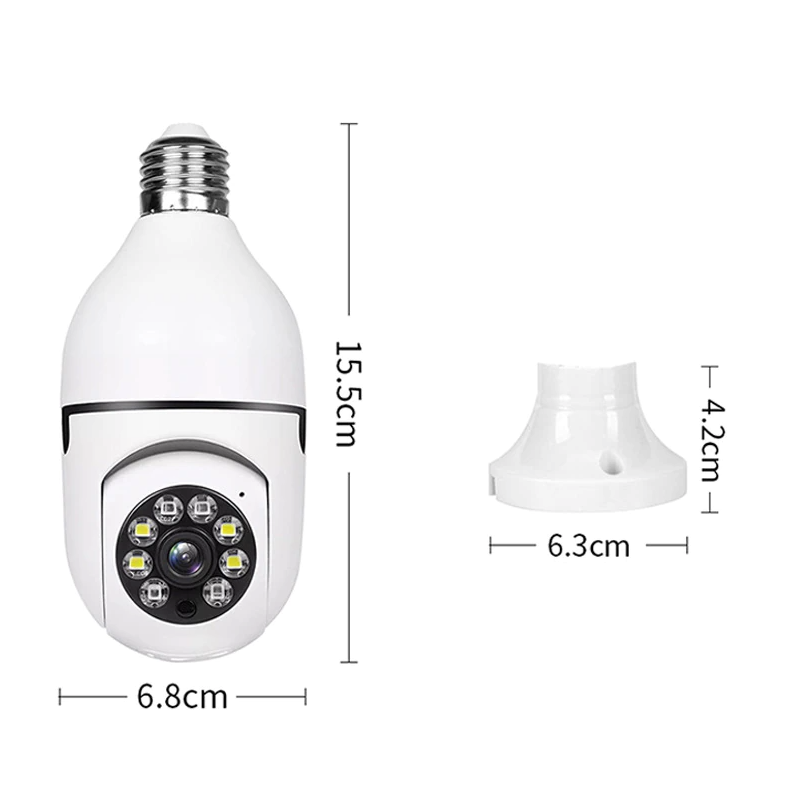 Wireless 360° 1080P IP E27 light bulb camera with Wi-Fi, IR night vision, ideal for smart home security.