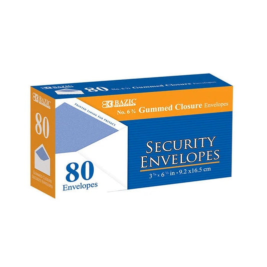 Set of 80 #6 3/4 security envelopes with gummed closures, ideal for secure mailing and document protection.