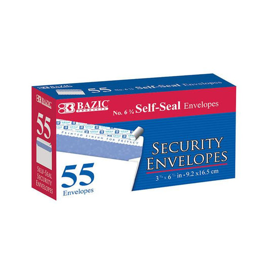 Pack of 55 white #6 3/4 self-seal security envelopes from BackupMyFilesNow.com, designed for secure mailing and storage.