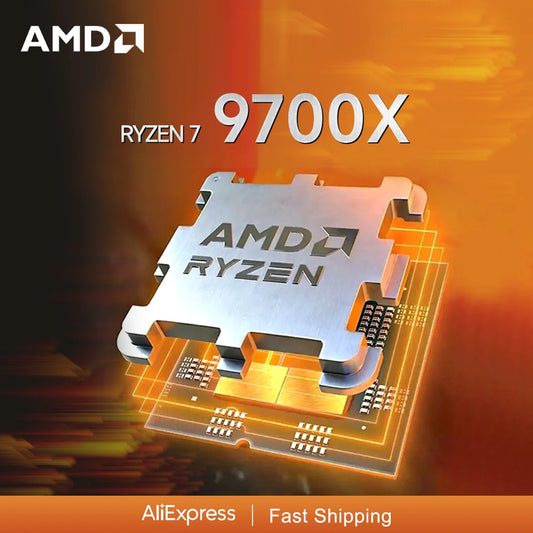 AMD Ryzen 7 9700X gaming CPU processor with 8 cores, 16 threads, 40MB cache, socket AM5, 5.5GHz, 4nm, 65W TDP, without fan.