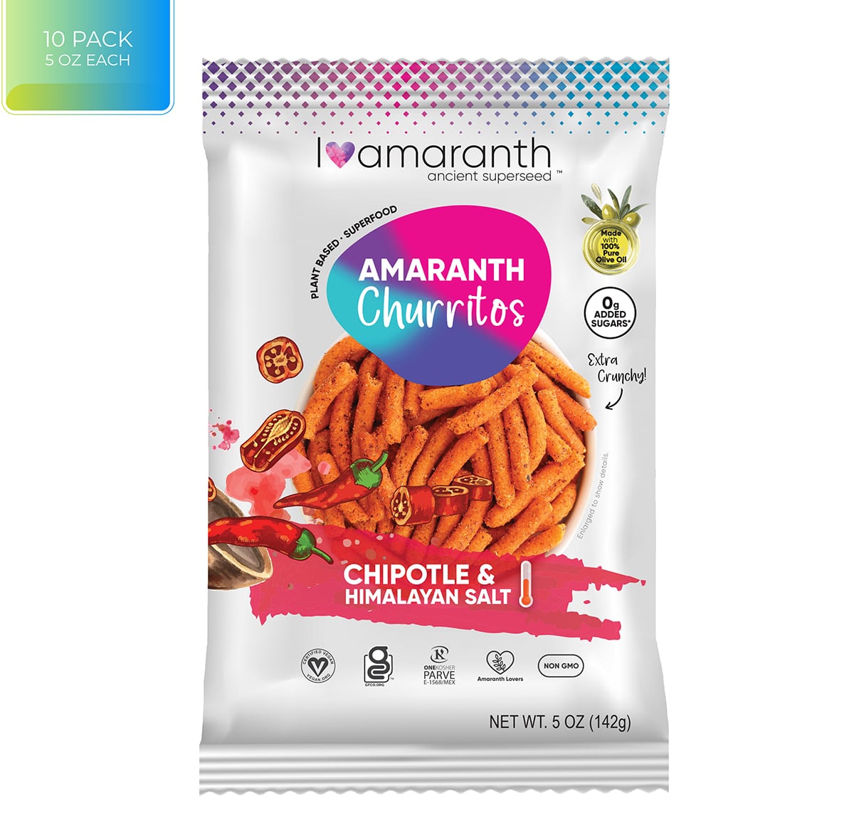 BackupMyFilesNow® Chipotle and Himalayan Salt Churritos 10-pack, 5oz each, crispy snack with smoky chipotle flavor and Himalayan salt