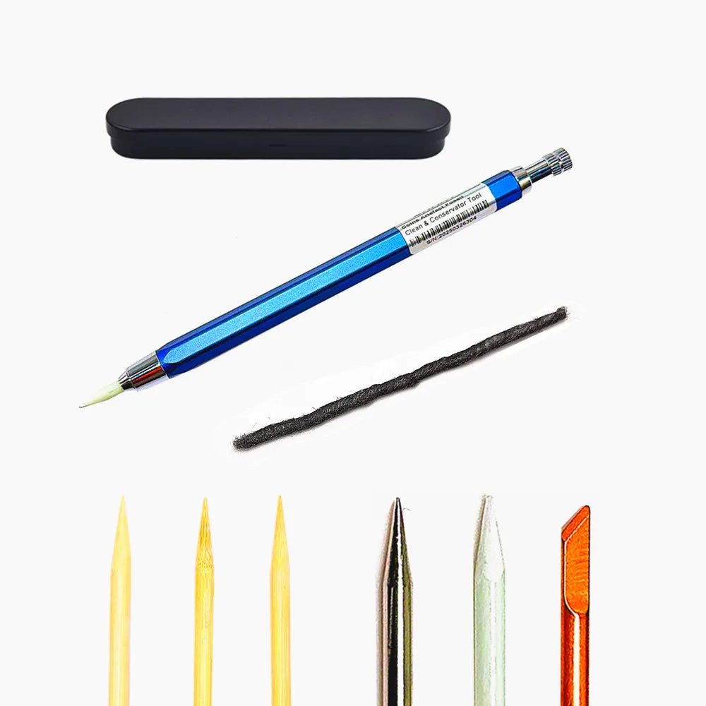 Set of coin cleaning composite cleaning pencils by BACKUPMYFILESNOW.COM®, featuring multiple pencils for gentle coin cleaning.