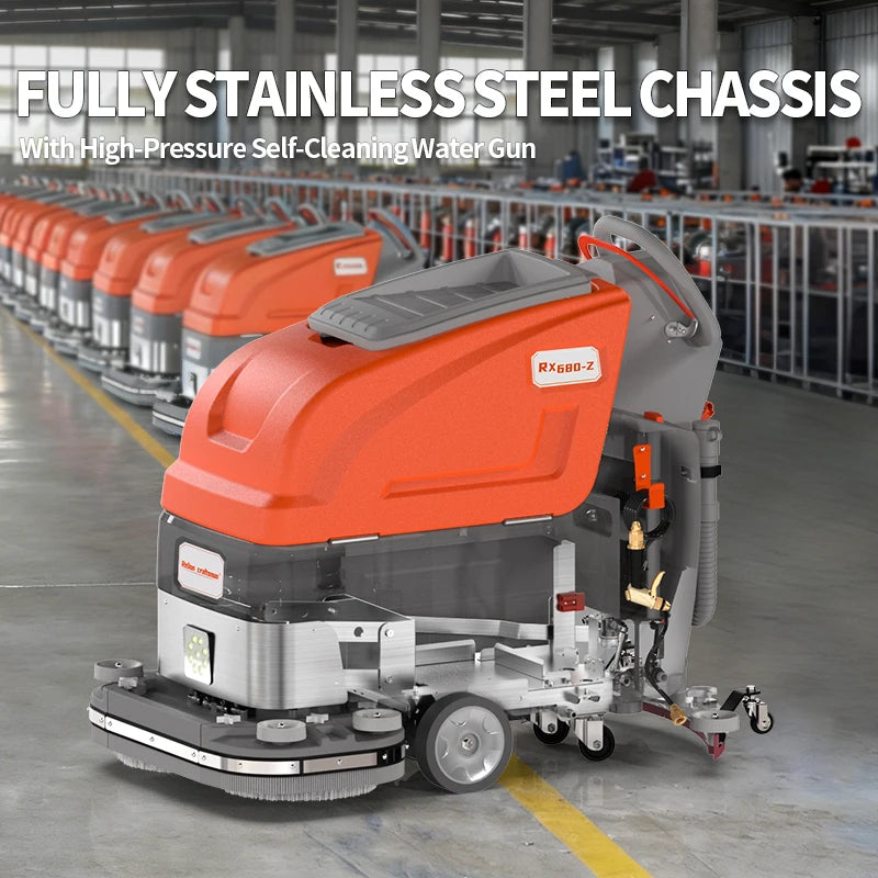 Commercial electric ride-on floor sweeper scrubber from BACKUPMYFILESNOW.COM® cleaning parking lots, malls, and warehouses.
