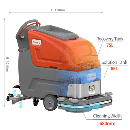 Commercial ride-on floor sweeper scrubber machine from BACKUPMYFILESNOW.COM®, ideal for parking lots, malls, and warehouses.