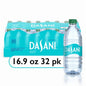 DASANI purified water bottles, 16.9 fl oz, 32-pack, clear plastic bottles with blue caps, on a plain background