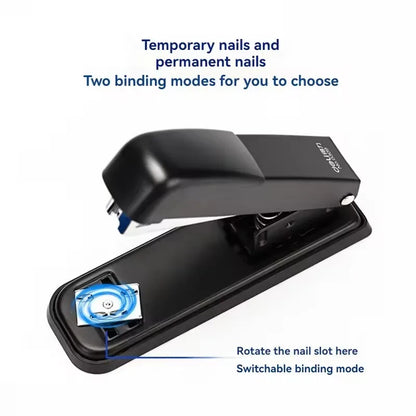 White, black, and blue Deli 0309 manual metal stapler set with 96 pieces, ideal for office, school, and home use.