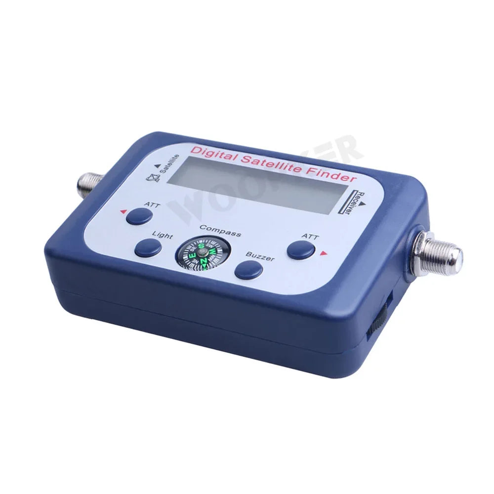 Digital satellite finder Satlink tester with LCD display, compass, and DVB-S2 TV tuners for accurate satellite signal reception.