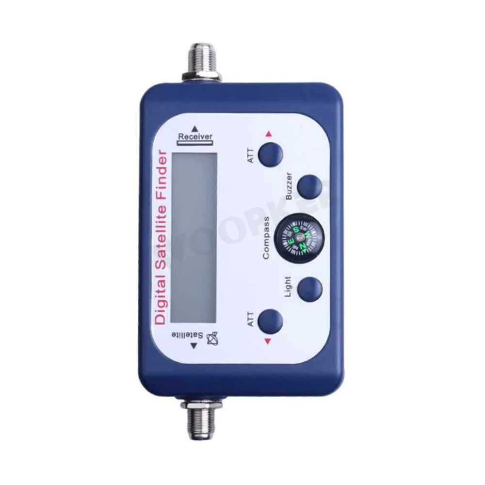 Digital satellite finder from BACKUPMYFILESNOW.COM with LCD display, compass, and DVB S2 TV tuner for satellite signal testing.