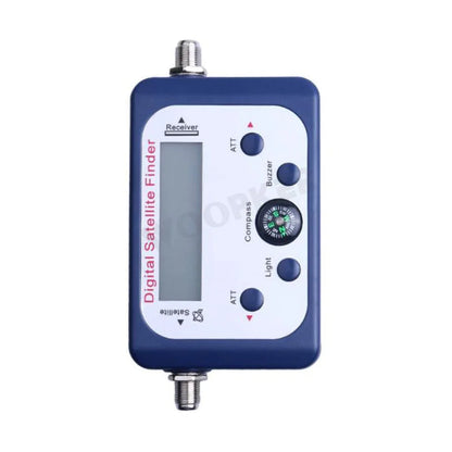 Digital satellite finder from BACKUPMYFILESNOW.COM with LCD display, compass, and DVB S2 TV tuner for satellite signal testing.