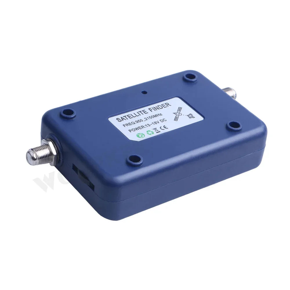 Digital satellite finder by BACKUPMYFILESNOW.COM® with LCD display, compass, and DVB S2 tuner for TV signal testing and alignment.