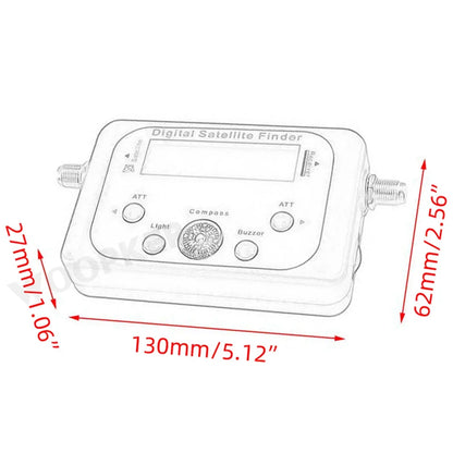 Digital satellite finder Satlink tester with LCD display, compass, and DVB S2 tuner for TV signal reception and alignment.