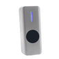 Metal case touchless exit button with infrared sensor, 12V/24V power, time delay output, no touch required for operation.