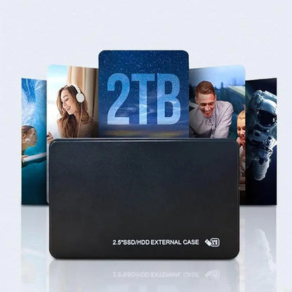 External 2.5-inch SSD/HDD hard drive enclosure by BackupMyFilesNow with USB 3.0 port for mobile or PC laptop storage.