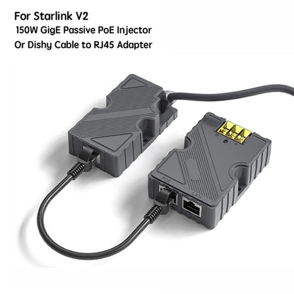 Starlink Dishy cable adapter to RJ45 and 150W GigE passive PoE injector for Starlink V2, by BACKUPMYFILESNOW.COM®.