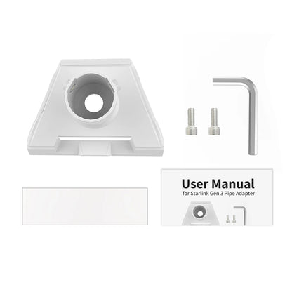 Starlink Gen 3 Pipe Adapter Mount by BACKUPMYFILESNOW.COM, showing satellite bracket and mounting kit components for dish installation.