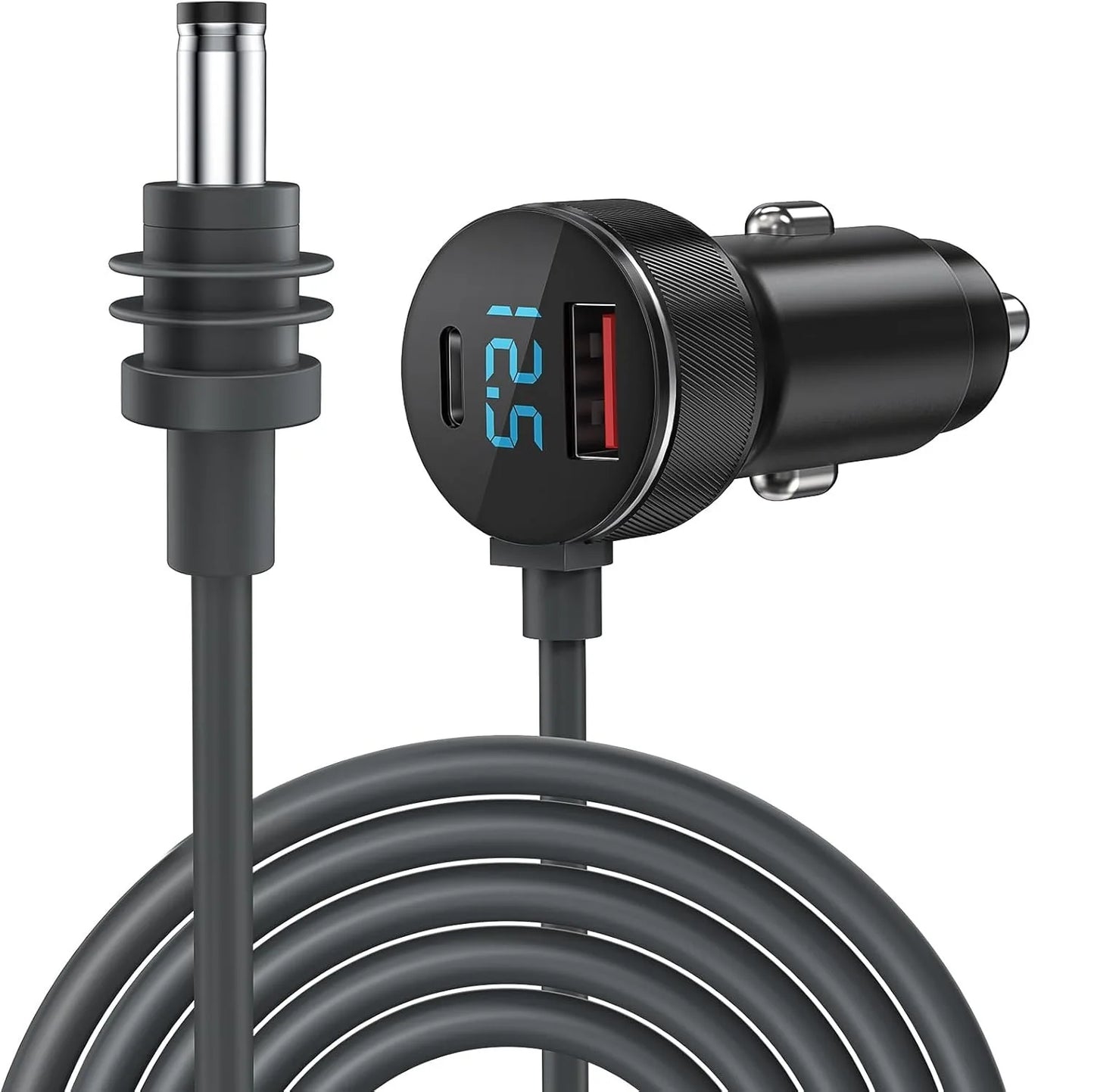Waterproof Starlink Mini digital display car charger and DC power cable by BACKUPMYFILESNOW.COM® for vehicle charging.