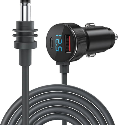 Waterproof Starlink Mini digital display car charger and DC power cable by BACKUPMYFILESNOW.COM® for vehicle charging.