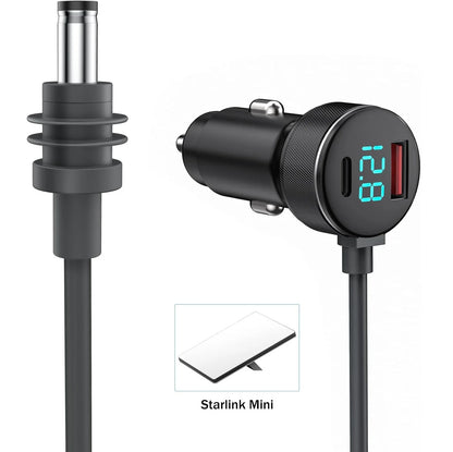 Starlink Mini digital display car charger with waterproof DC power cable, compatible with vehicle power systems, by BACKUPMYFILESNOW.COM®