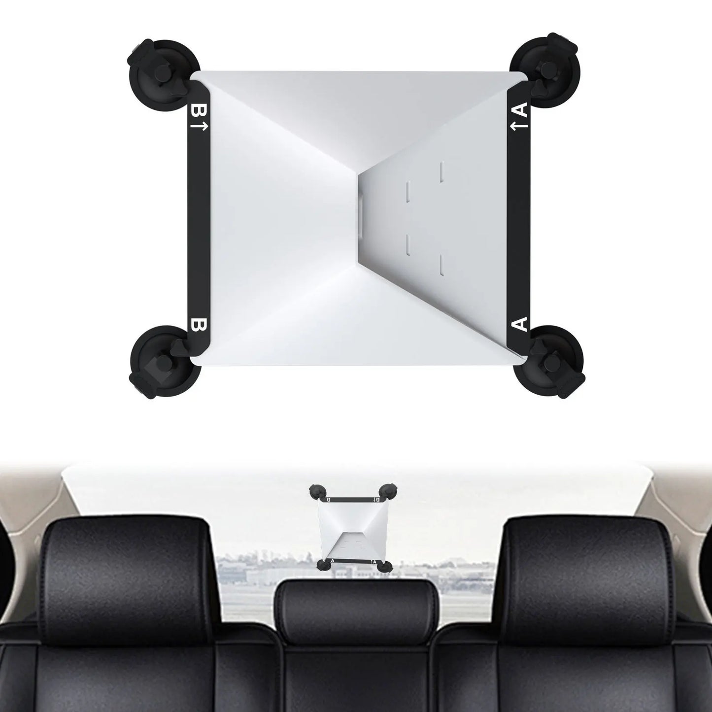 Starlink Mini suction cup mount by BACKUPMYFILESNOW.COM® attached to a car window for secure signal setup.