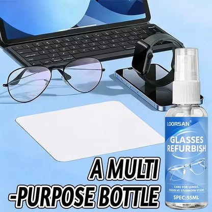 BackupMyFilesNow® Glasses Refurbish Cleaner Spray 55ML for anti-fog, lens stain, and dust removal on eyewear, sunglasses, and camera lenses.
