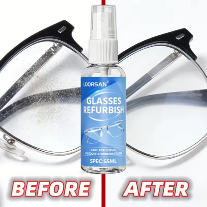 BackupMyFilesNow® Glasses Refurbish Cleaner Spray 55ML with anti-fog, stain, and dust removal for eyewear, sunglasses, goggles, and camera lenses.
