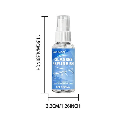 BackupMyFilesNow® Glasses Refurbish Cleaner Spray 55ML for anti-fog, lens stain, and dust removal on eyewear, sunglasses, goggles, and camera lenses.