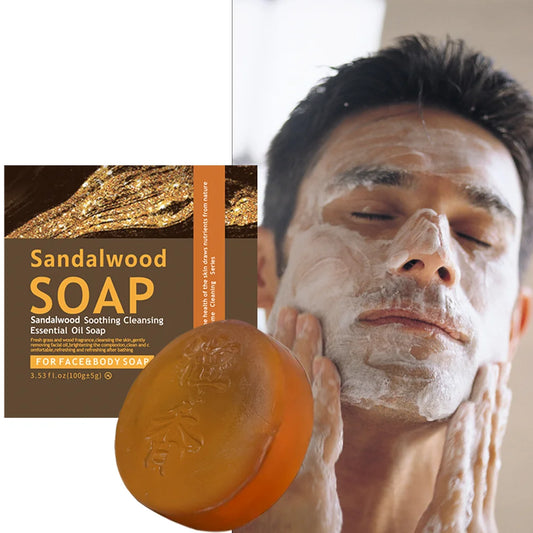 Handmade whitening soap with sandalwood, deep cleansing and moisturizing skin care, infused with essential oils for brightened skin