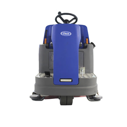 Heavy-duty industrial floor scrubber machine by BACKUPMYFILESNOW.COM® for warehouses and workshops, electric ride-on cleaning equipment.