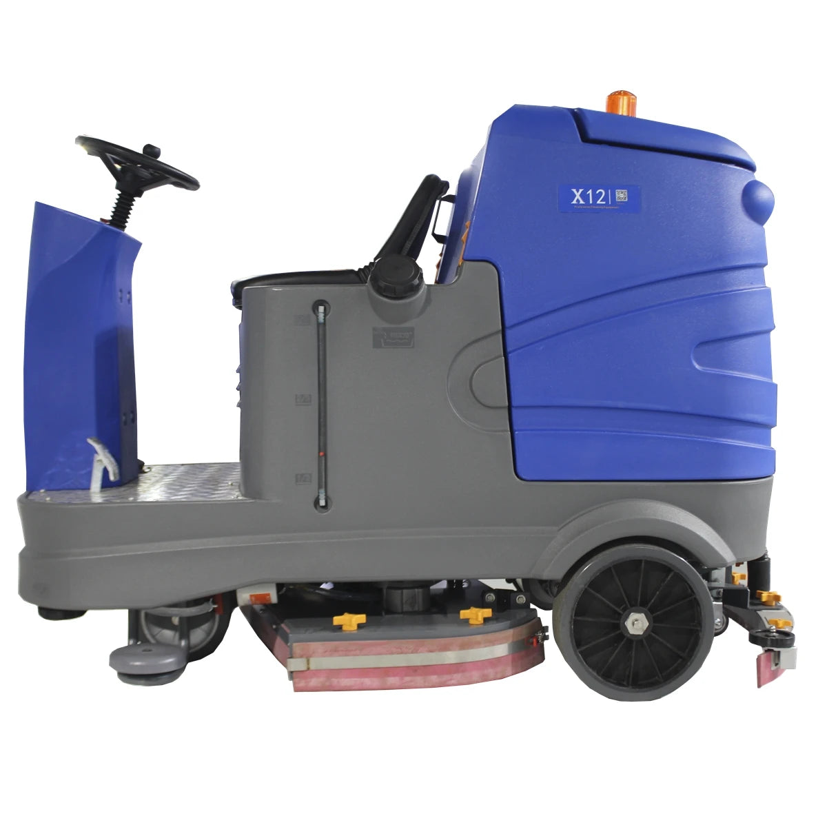 Heavy-duty industrial floor scrubber machine by BACKUPMYFILESNOW.COM® for warehouse and factory cleaning, electric ride-on design.