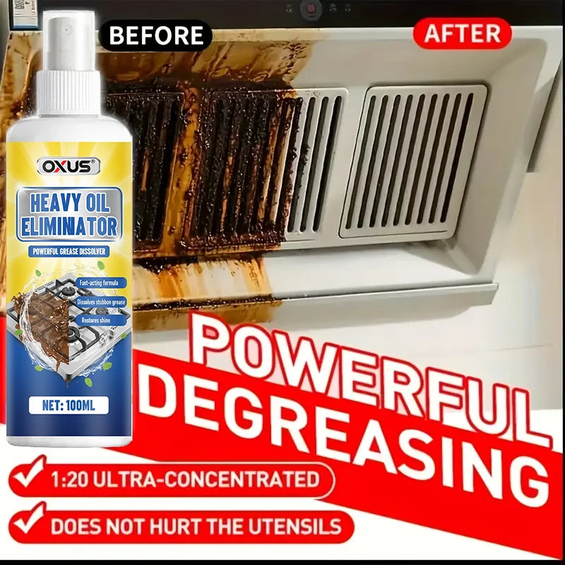 Heavy Oil Eliminator Spray by BACKUPMYFILESNOW.COM® in 100ml bottle for deep stain removal of grease and oil on industrial surfaces.
