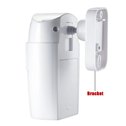 Wireless home security PIR motion sensor with infrared alert and 105dB siren, designed for anti-theft protection and alarm system.