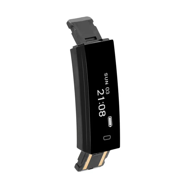 ID115 Smart Bracelet fitness tracker showing step counter and activity monitoring on a sleek black band, designed for activity tracking.
