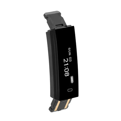 ID115 Smart Bracelet fitness tracker showing step counter and activity monitoring on a sleek black band, designed for activity tracking.