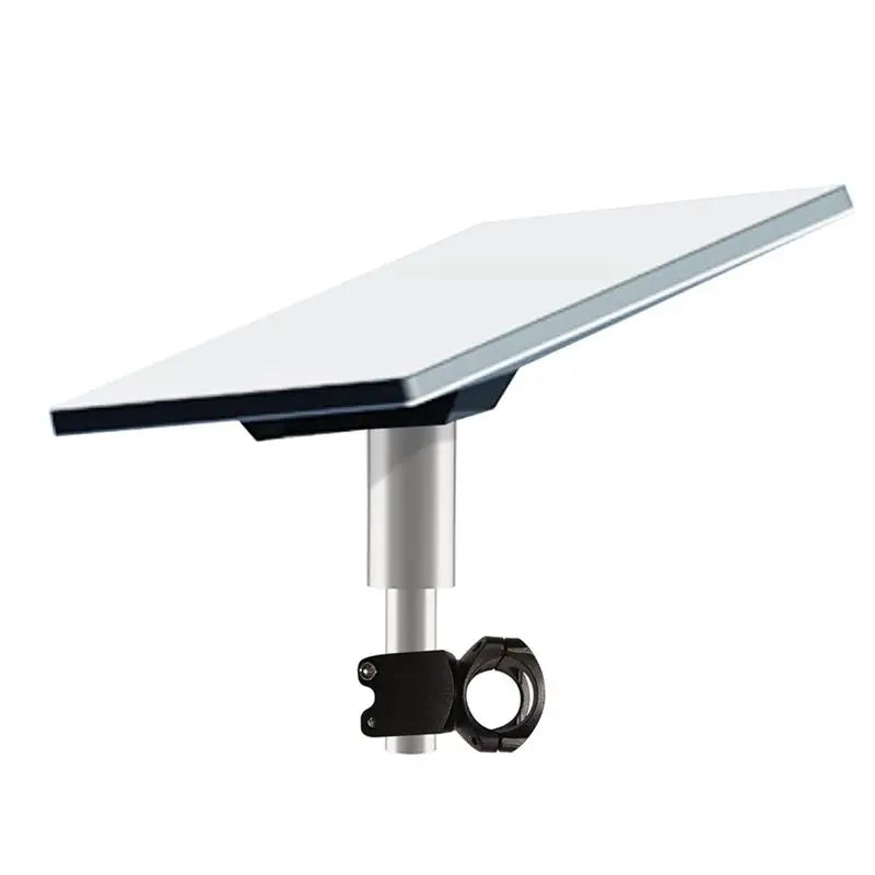 Starlink Mini Mount Kit for RV, yacht, camper with roof rack clamp and stainless steel pipe, shown mounted on a vehicle roof.