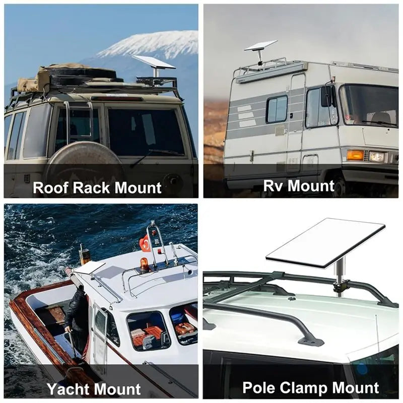 Ingenious-For Starlink Mini Mount Kit for RV, yacht, camper with roof rack and pole clamp, stainless steel pipe for secure installation.